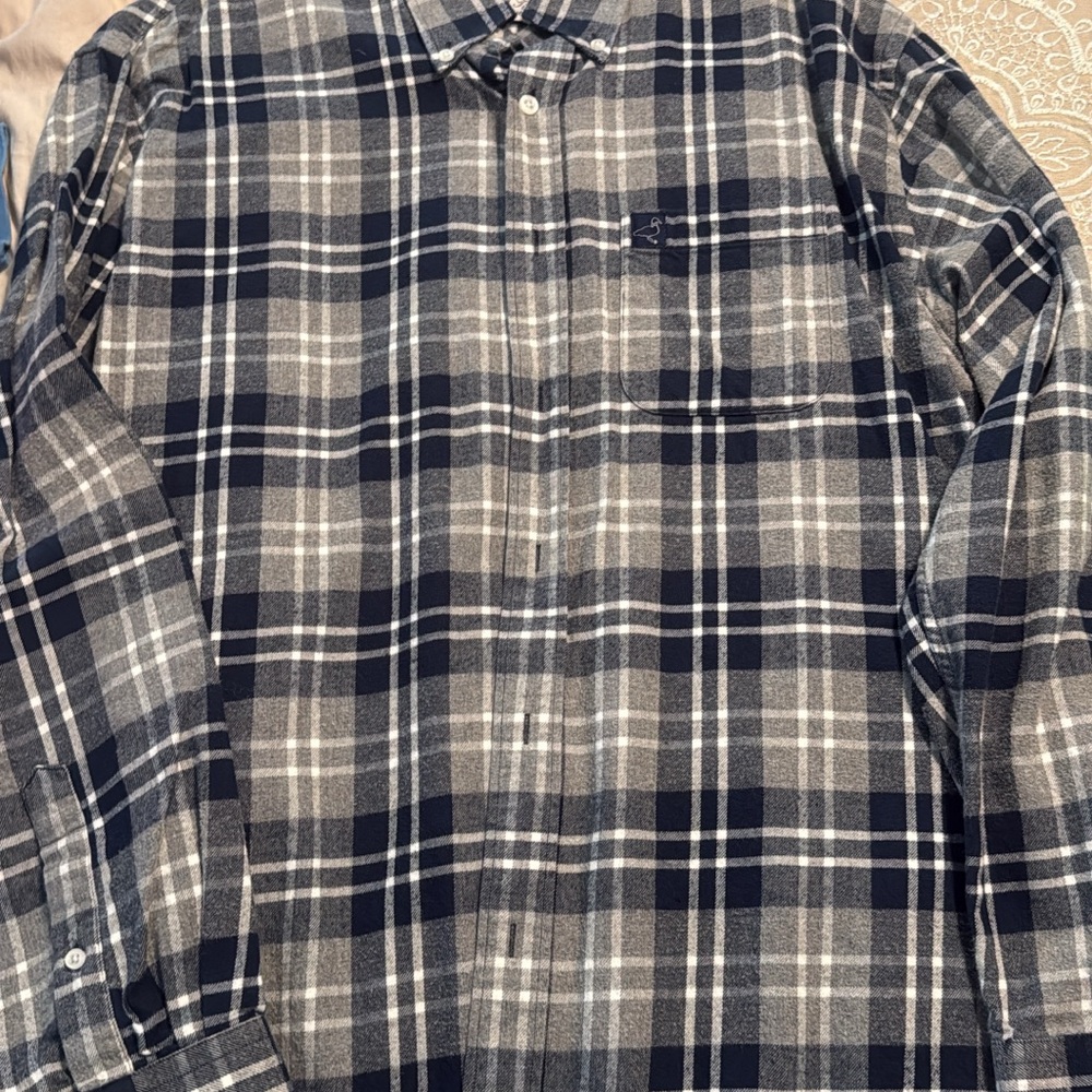 Classic Navy and Gray Plaid Button-Down Shirt